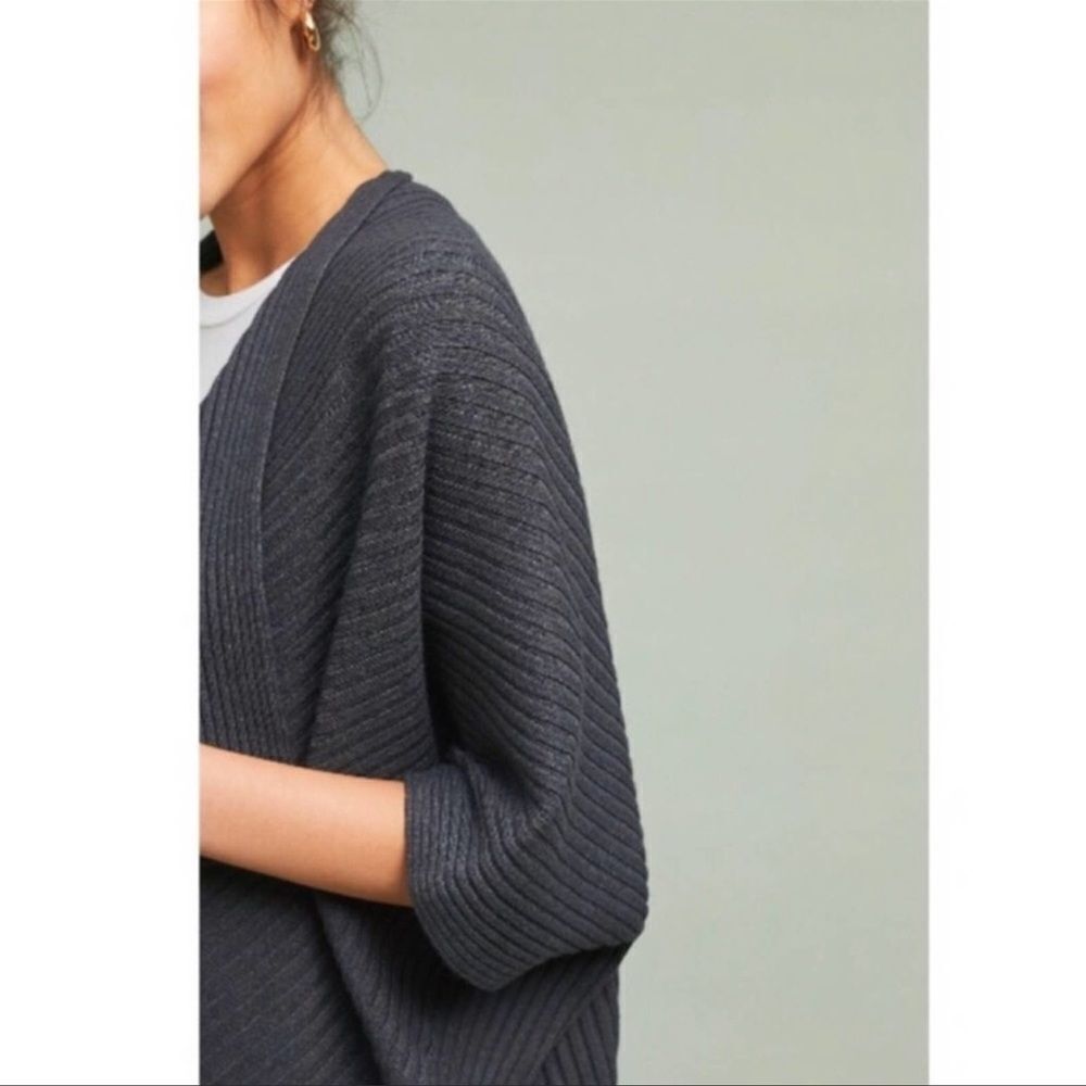ANTHROPOLOGIE Pure + Good Charcoal Grey Amanda Shawl Kimono Cardigan OS Knit - Picture 2 of 9
